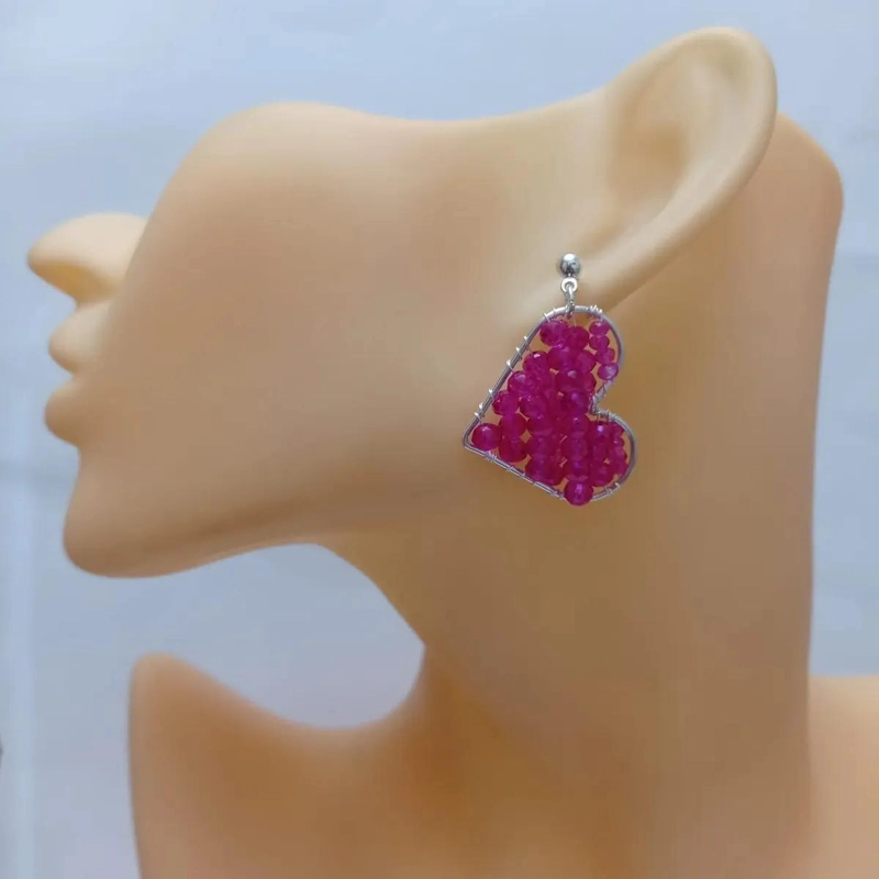 AROS ASIME TRICOS DE PLATA CON CORAZONES Y PIEDRAS FUCSIA - 4