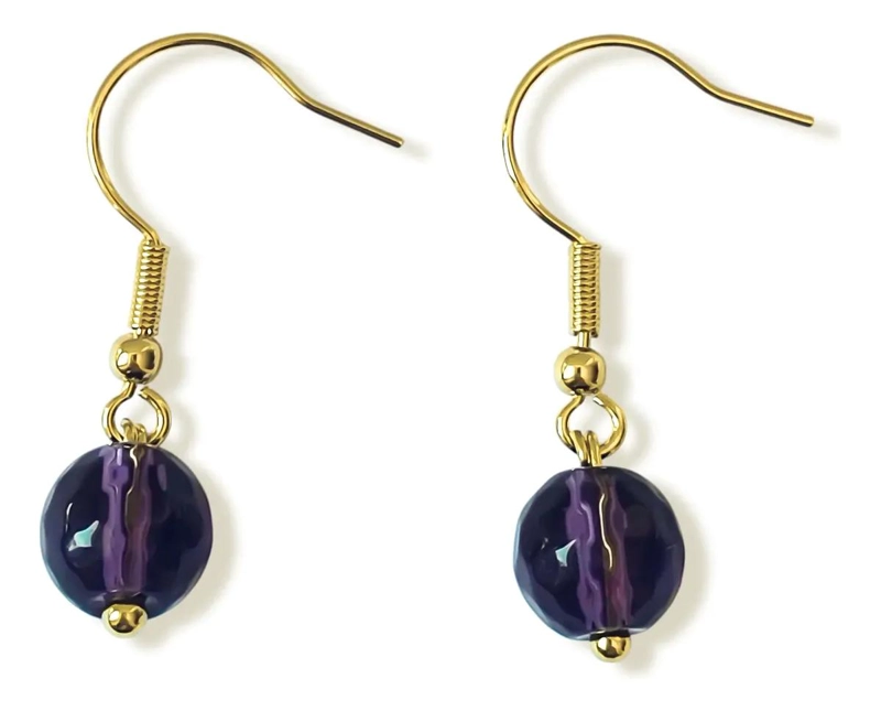 AROS DE TURMALINA MORADA FACETADA DE 7MM CON BAÑO DE ORO 18K - 1