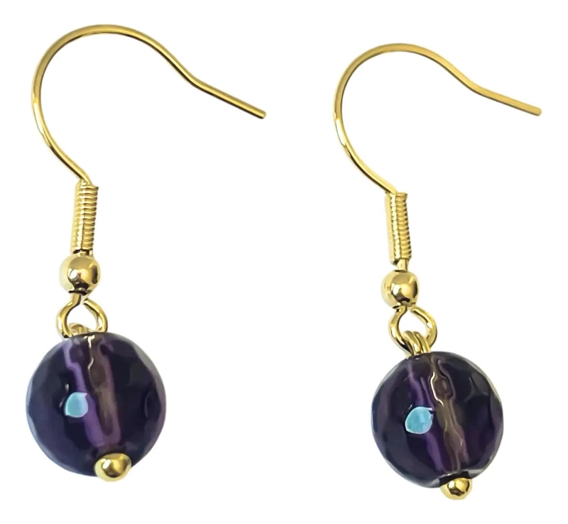 AROS DE TURMALINA MORADA FACETADA DE 7MM CON BAÑO DE ORO 18K - 2