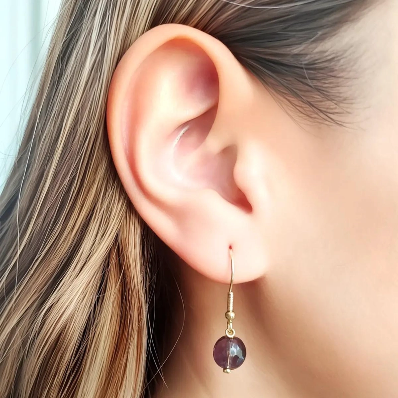 AROS DE TURMALINA MORADA FACETADA DE 7MM CON BAÑO DE ORO 18K - 4