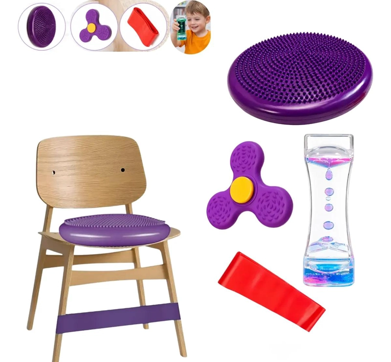 SET SENSORIAL CON COJIN, BANDA ELASTICA, RELOJ Y SPINNER PARA TERAPIA - 1