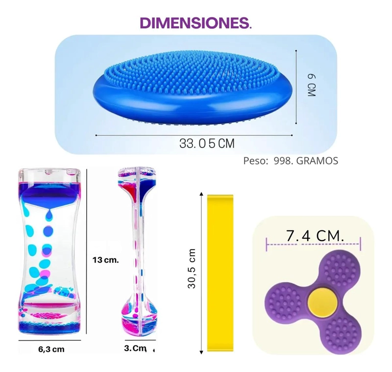 SET SENSORIAL CON COJIN, BANDA ELASTICA, RELOJ Y SPINNER PARA TERAPIA - 2