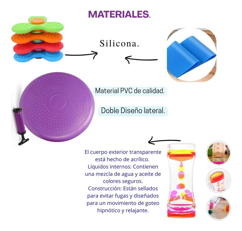 SET SENSORIAL CON COJIN, BANDA ELASTICA, RELOJ Y SPINNER PARA TERAPIA - 3