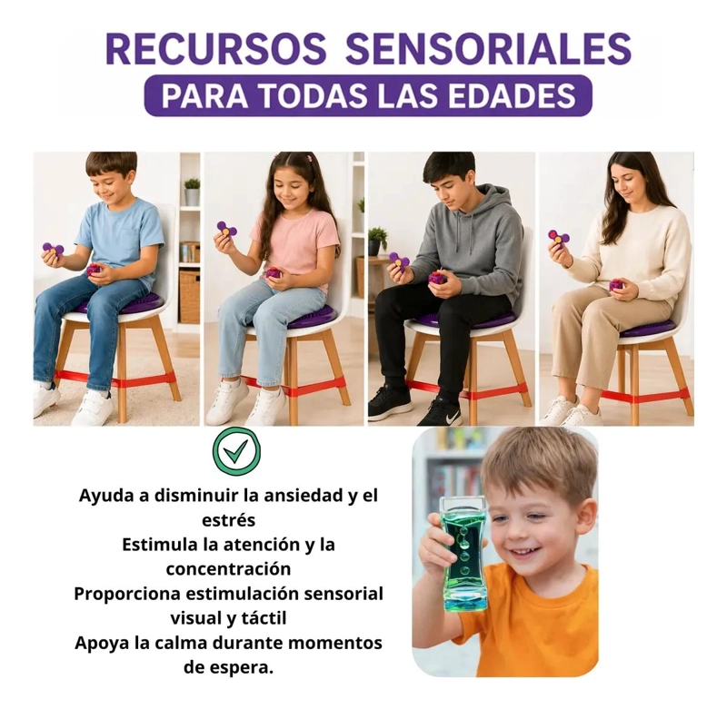 SET SENSORIAL CON COJIN, BANDA ELASTICA, RELOJ Y SPINNER PARA TERAPIA - 5