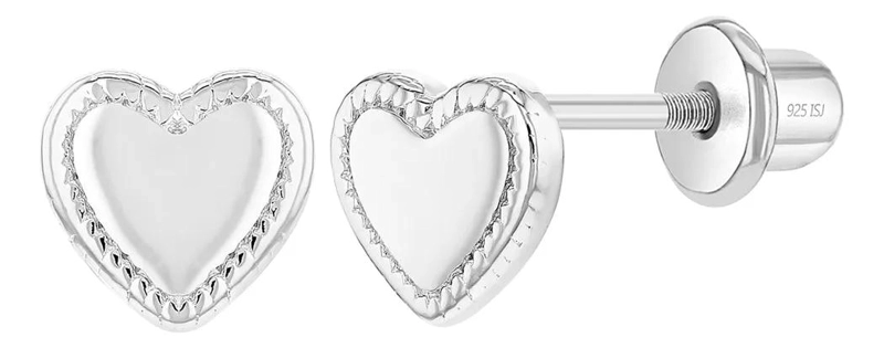 AROS DE CORAZON CON BORDE BISEL EN PLATA 925 DE ALTA CALIDAD - 1