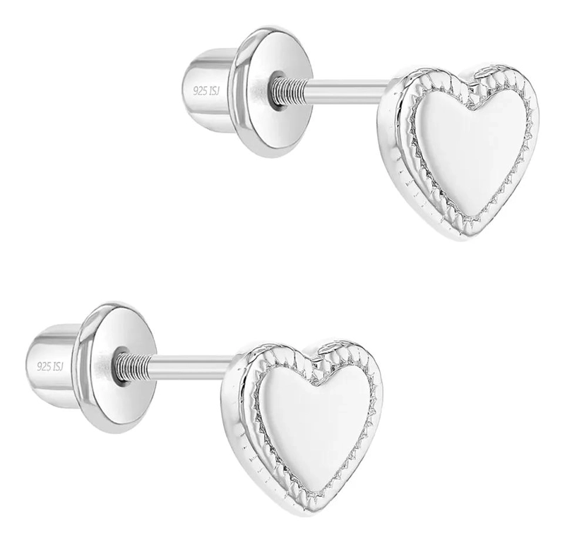 AROS DE CORAZON CON BORDE BISEL EN PLATA 925 DE ALTA CALIDAD - 2