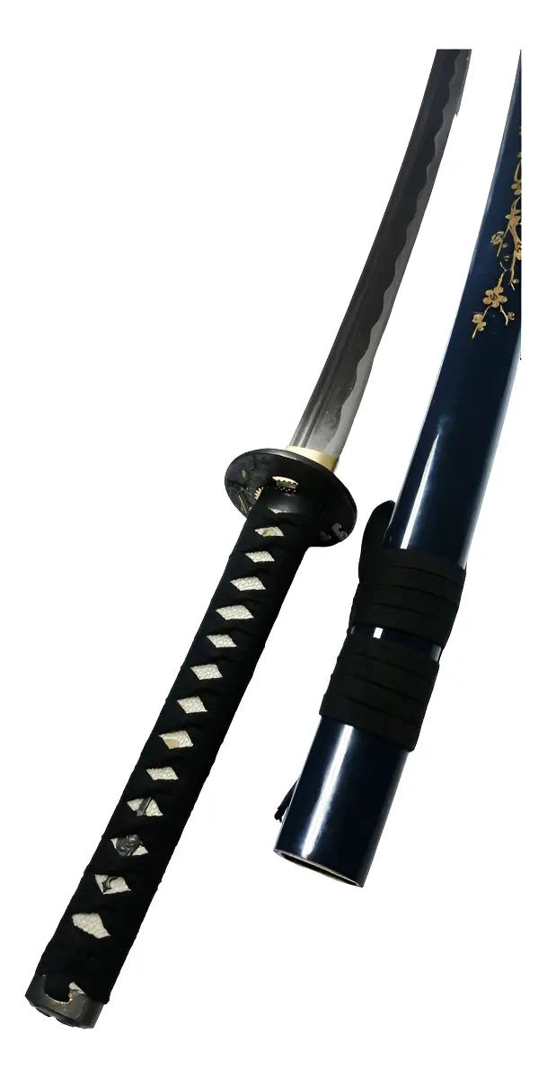 KATANA FUNCIONAL CON FILO EN ACERO Y MANGO CEREZO AZUL FULL TANG - 1
