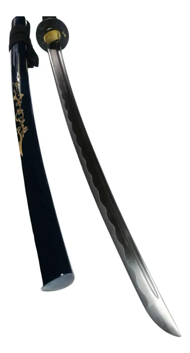 KATANA FUNCIONAL CON FILO EN ACERO Y MANGO CEREZO AZUL FULL TANG - 3