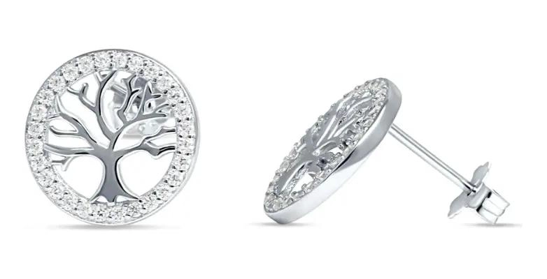 AROS DE PLATA CON DISEÑO ARBOL DE LA VIDA Y CIRCONITAS BRILLANTES - 3