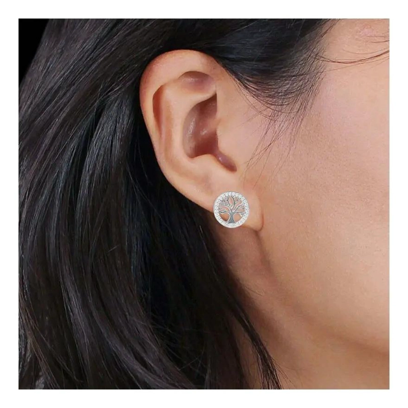 AROS DE PLATA CON DISEÑO ARBOL DE LA VIDA Y CIRCONITAS BRILLANTES - 5