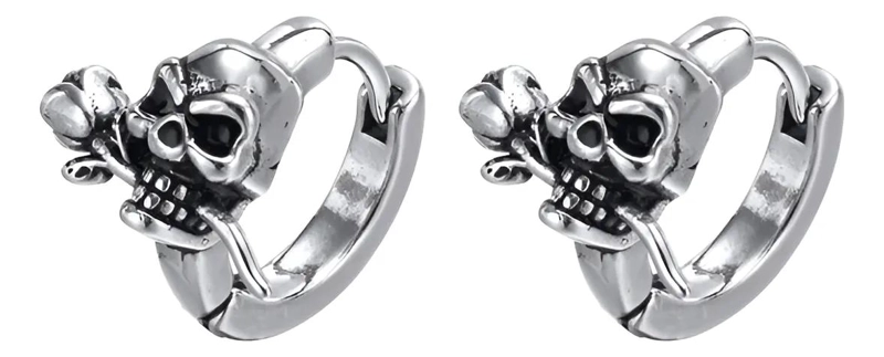 AROS ESTILO PUNK CON DISEÑO DE CALAVERA Y ROSA PARA HOMBRE Y MUJER - 1