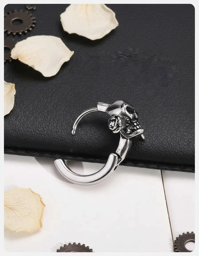 AROS ESTILO PUNK CON DISEÑO DE CALAVERA Y ROSA PARA HOMBRE Y MUJER - 2