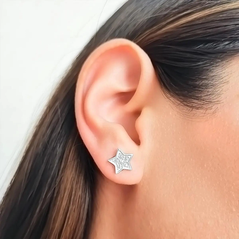 AROS DE PLATA FINA 925 CON CIRCON BLANCO EN FORMA DE ESTRELLA DE 10MM - 1