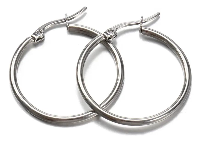 PACK DE 12 PARES DE AROS ARGOLLA DE ACERO PLATEADO PARA USO DIARIO - 1
