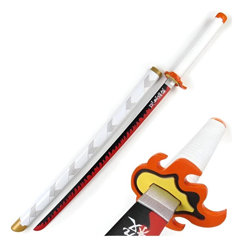 KATANA DE MADERA RE PLICA DE RENGOKU DEMON SLAYER CON DISEÑO DETALLADO - 1