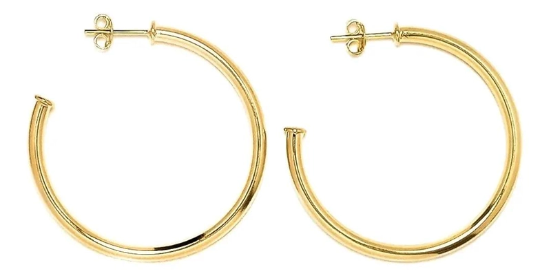 AROS ARGOLLAS TUBO REDONDO DE 42 MM CON BAÑO DE ORO 18 QUILATES - 2