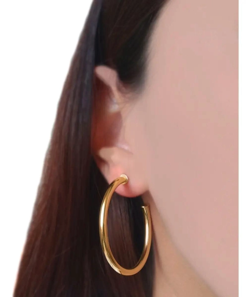 AROS ARGOLLAS TUBO REDONDO DE 42 MM CON BAÑO DE ORO 18 QUILATES - 3