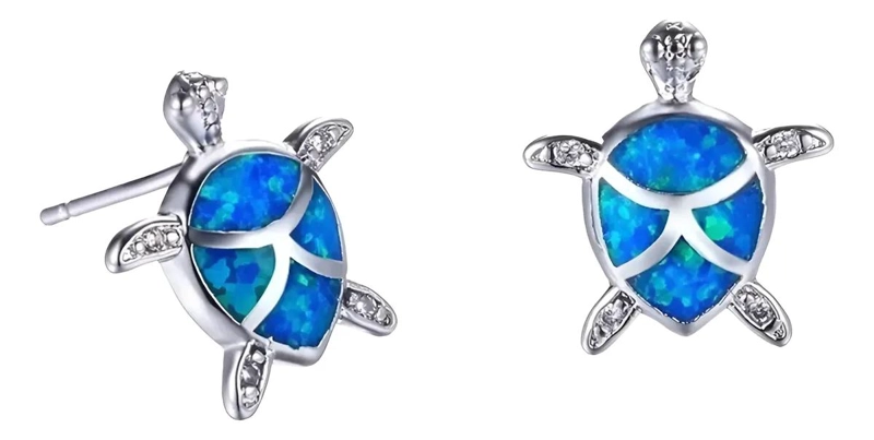 AROS CON DISEÑO DE TORTUGA Y OPALO AZUL EN PLATA 925 - 1