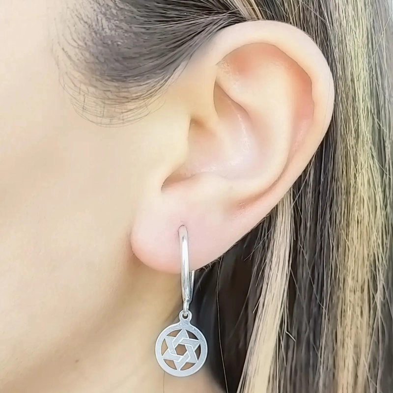 AROS ARGOLLA CON DISEÑO DE ESTRELLA DE DAVID EN PLATA FINA 925 - 2