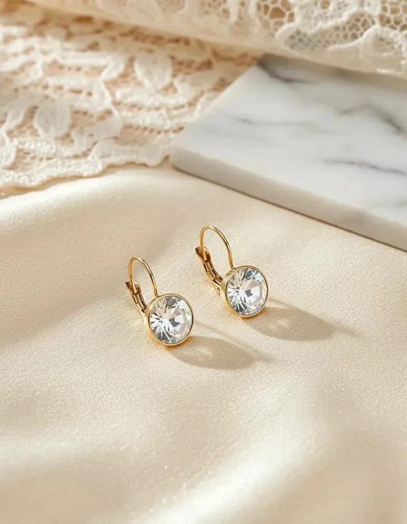 AROS CON PUNTO DE LUZ EN CRISTAL BLANCO Y BAÑO EN ORO BLANCO 18K - 5