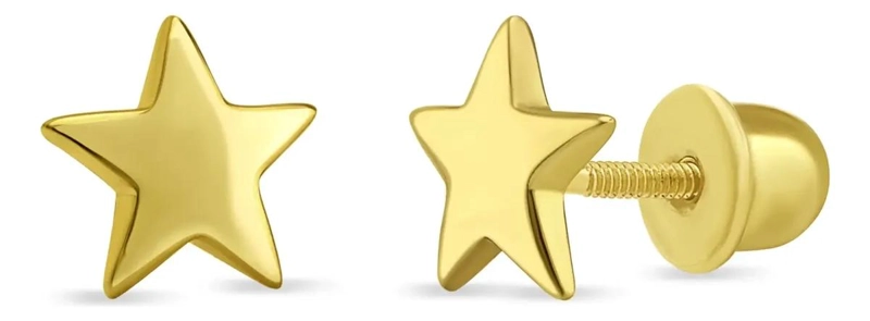 AROS DE ESTRELLA PARA NIÑAS EN PLATA 925 CON BAÑO DE ORO 18K Y CIERRE DE TORNILL - 1