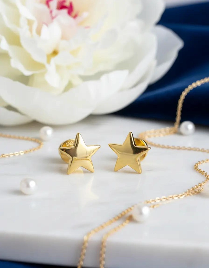 AROS DE ESTRELLA PARA NIÑAS EN PLATA 925 CON BAÑO DE ORO 18K Y CIERRE DE TORNILL - 3