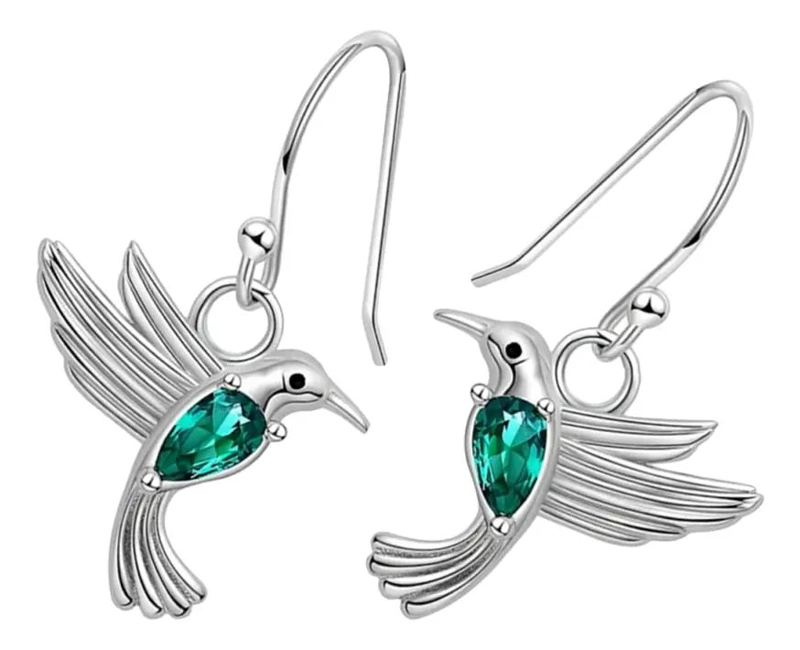 PENDIENTES DE PLATA LEY 925 CON DISEÑO DE COLIBRI PARA MUJER - 1