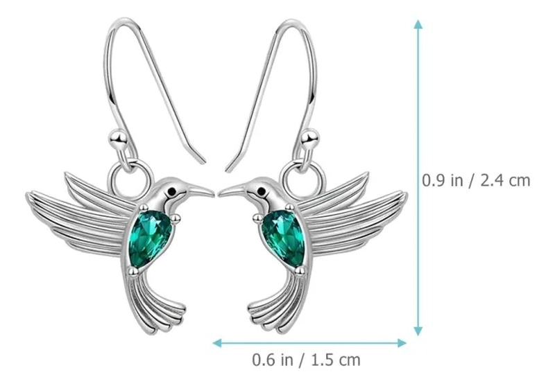 PENDIENTES DE PLATA LEY 925 CON DISEÑO DE COLIBRI PARA MUJER - 2