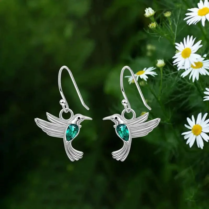 PENDIENTES DE PLATA LEY 925 CON DISEÑO DE COLIBRI PARA MUJER - 4