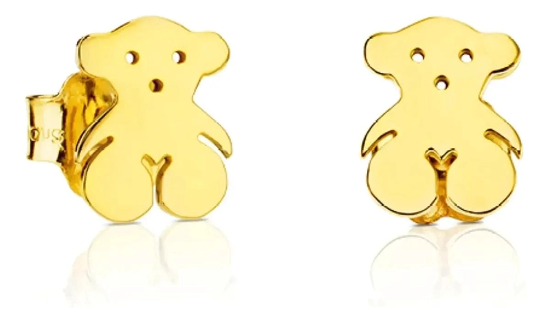 AROS DE PLATA 925 CON BAÑO EN ORO DISEÑO OSO ELEGANTE - 1