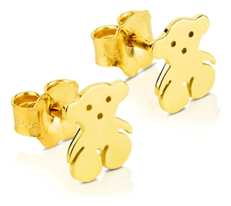 AROS DE PLATA 925 CON BAÑO EN ORO DISEÑO OSO ELEGANTE - 5
