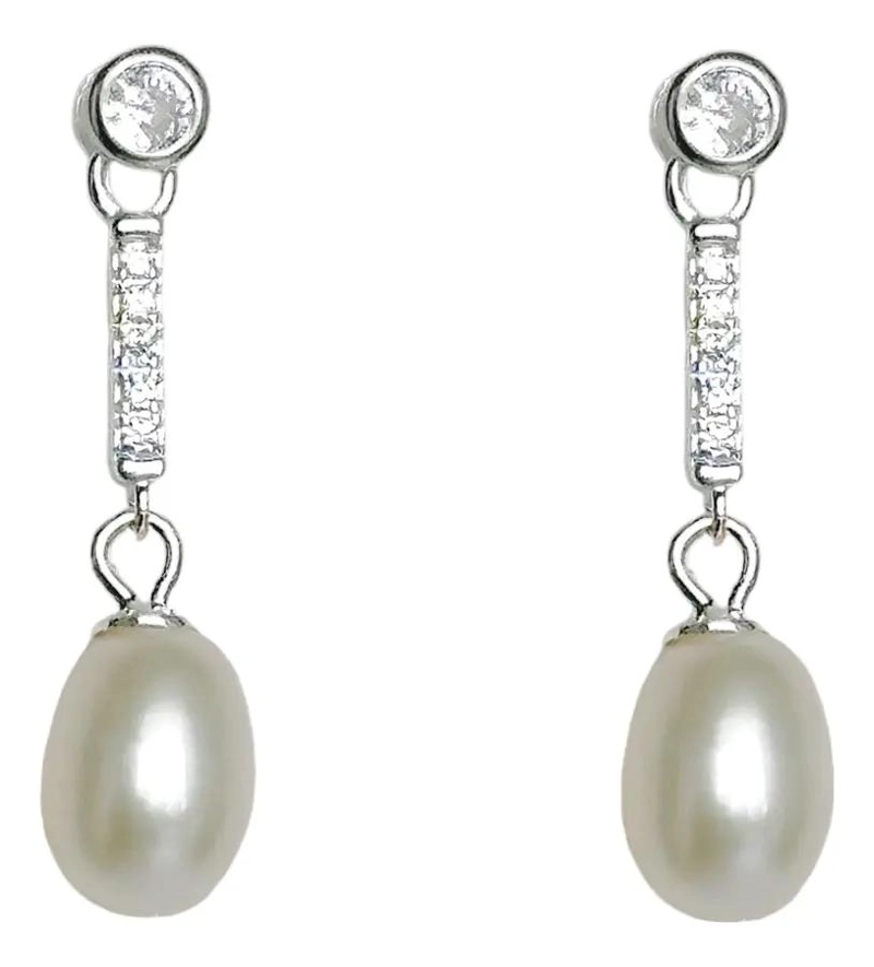 AROS COLGANTES CON PERLA DE RIO Y CIRCON EN PLATA FINA 925 - 1