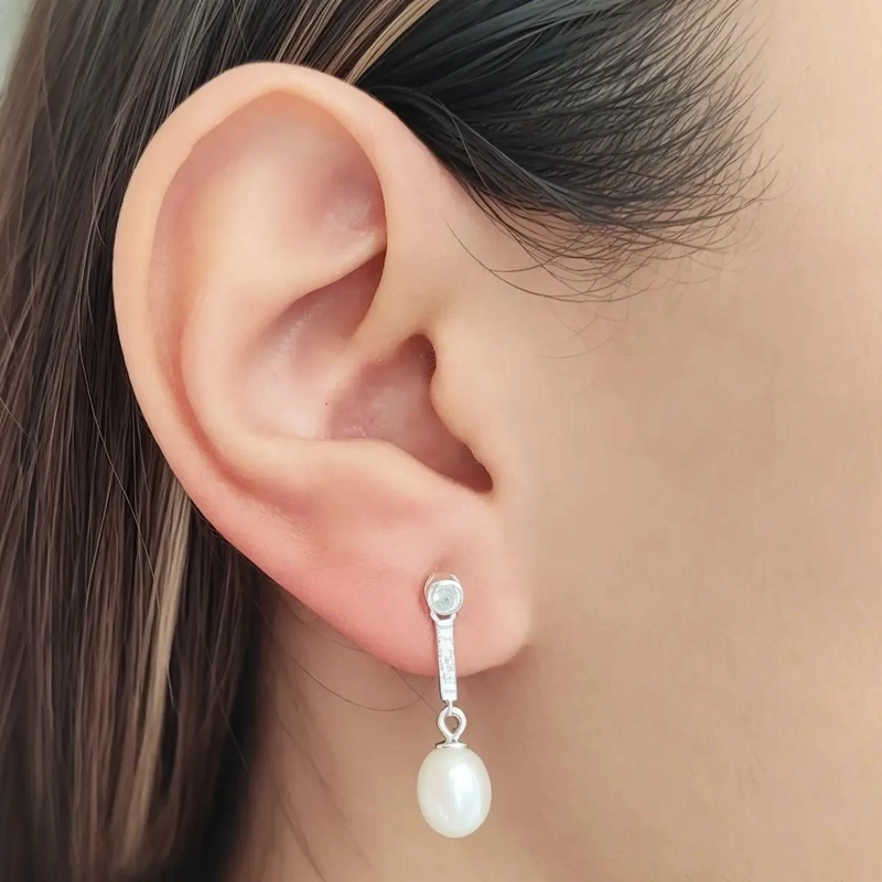 AROS COLGANTES CON PERLA DE RIO Y CIRCON EN PLATA FINA 925 - 4