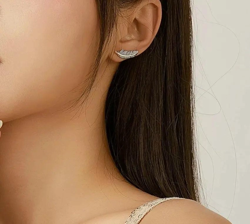AROS TREPADORES CON DISEÑO DE PLUMA EN PLATA 925 PARA MUJER - 2