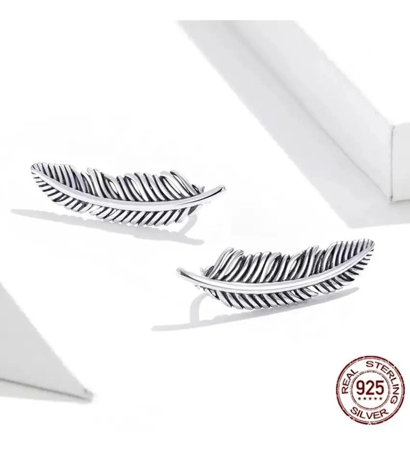 AROS TREPADORES CON DISEÑO DE PLUMA EN PLATA 925 PARA MUJER - 3