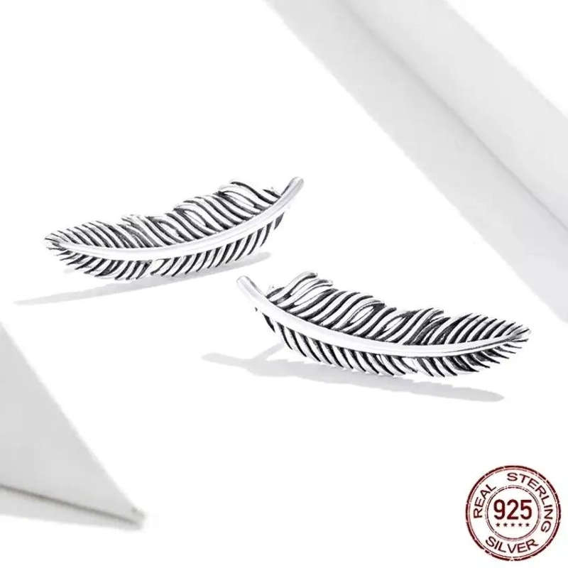 AROS TREPADORES CON DISEÑO DE PLUMA EN PLATA 925 PARA MUJER - 4