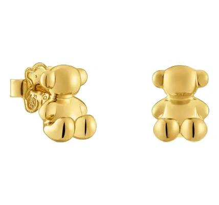 AROS CON DISEÑO DE OSITO EN PLATA 925 CON BAÑO DE ORO - 1