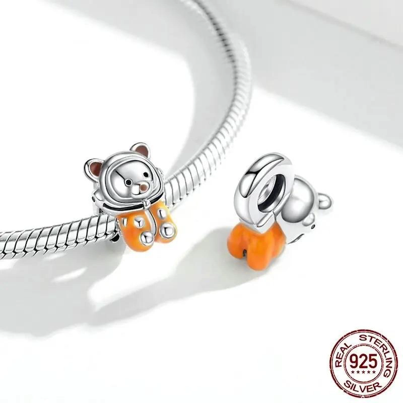 CHARM DE PLATA 925 CON DISEÑO DE OSITO ESPACIAL PARA PULSERA SERPIENTE - 3