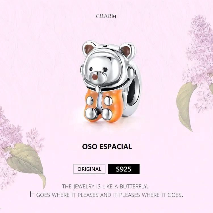 CHARM DE PLATA 925 CON DISEÑO DE OSITO ESPACIAL PARA PULSERA SERPIENTE - 4