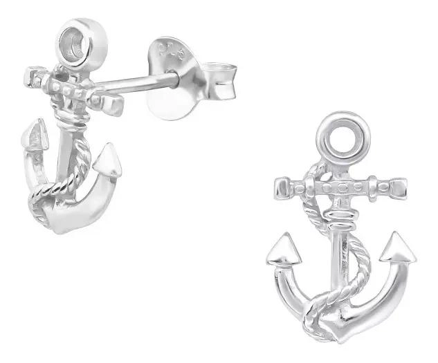 PENDIENTES DE PLATA 925 CON DISEÑO DE ANCLA PARA HOMBRE Y MUJER - 1