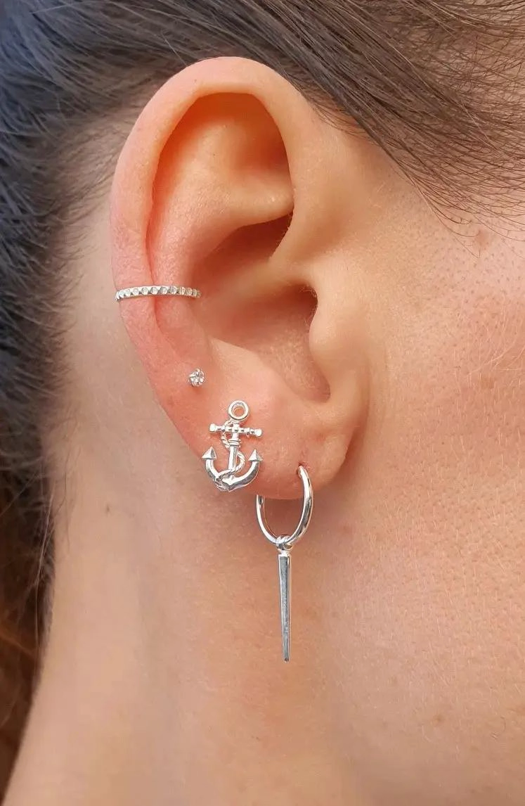 PENDIENTES DE PLATA 925 CON DISEÑO DE ANCLA PARA HOMBRE Y MUJER - 2