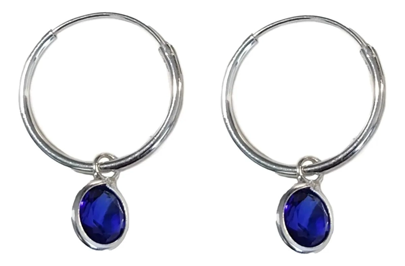 AROS ARGOLLA CON CIRCON AZUL Y COLGANTE EN PLATA FINA 925 - 1