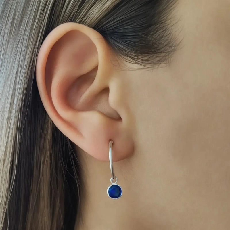 AROS ARGOLLA CON CIRCON AZUL Y COLGANTE EN PLATA FINA 925 - 2