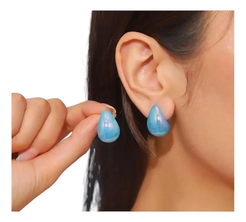 AROS EN FORMA DE GOTA CON DISEÑO TURQUESA Y ROSA PARA MUJER - 2