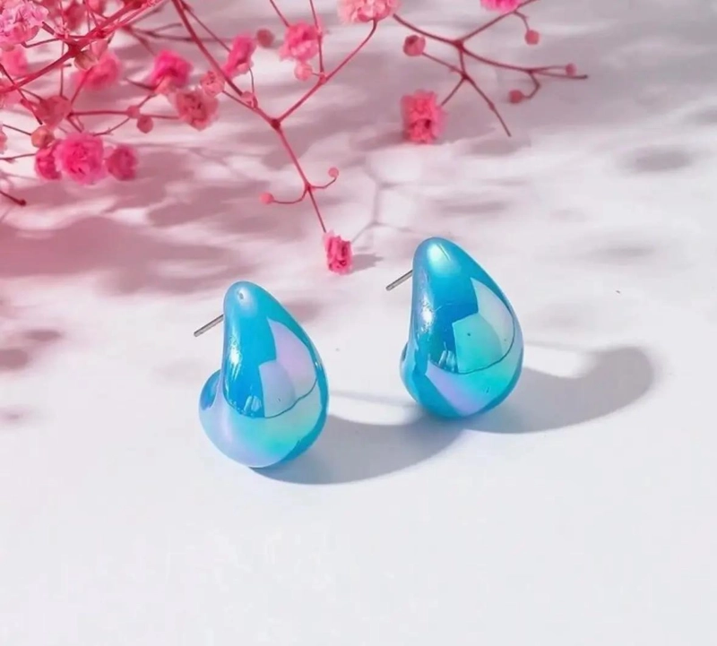 AROS EN FORMA DE GOTA CON DISEÑO TURQUESA Y ROSA PARA MUJER - 3