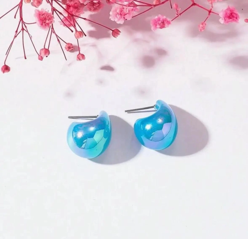 AROS EN FORMA DE GOTA CON DISEÑO TURQUESA Y ROSA PARA MUJER - 4