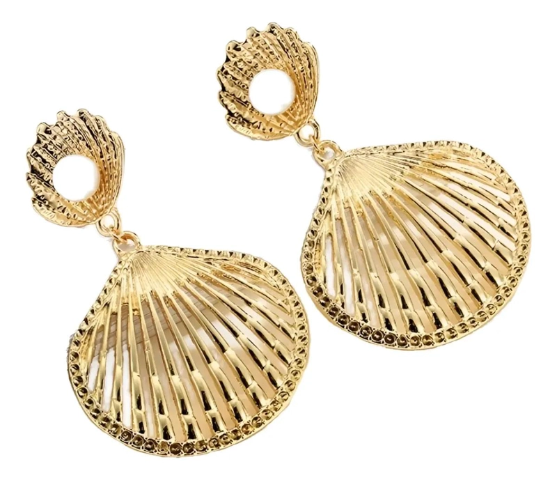 AROS DORADOS CON DISEÑO DE OSTRA Y PERLA ELEGANTE - 1