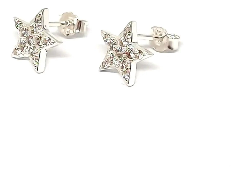 AROS DE PLATA FINA 925 CON ESTRELLAS Y CIRCONES DE 9MM - 1