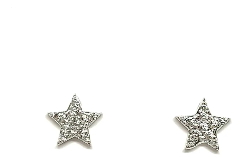 AROS DE PLATA FINA 925 CON ESTRELLAS Y CIRCONES DE 9MM - 2