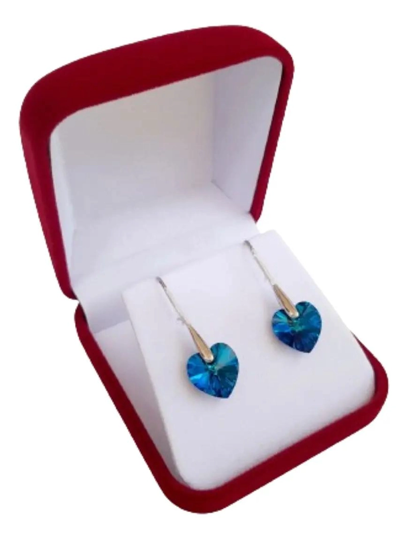 AROS DE PLATA 925 CON CRISTAL AZUL EN FORMA DE CORAZON - 1